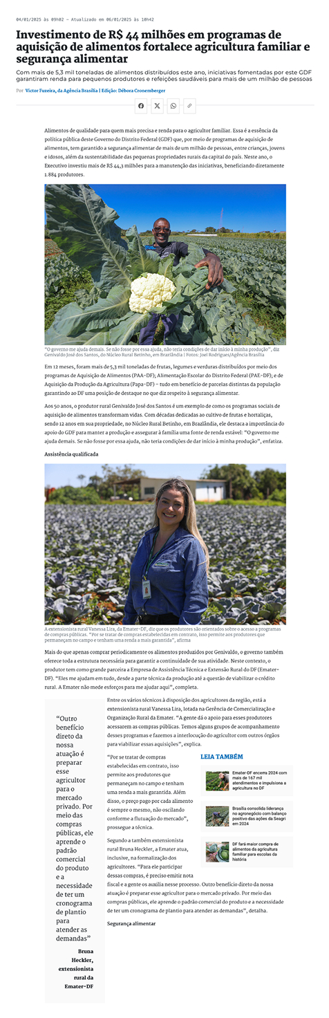 Investimento de R$ 44 milhões em programas de aquisição de alimentos fortalece agricultura familiar e segurança alimentar