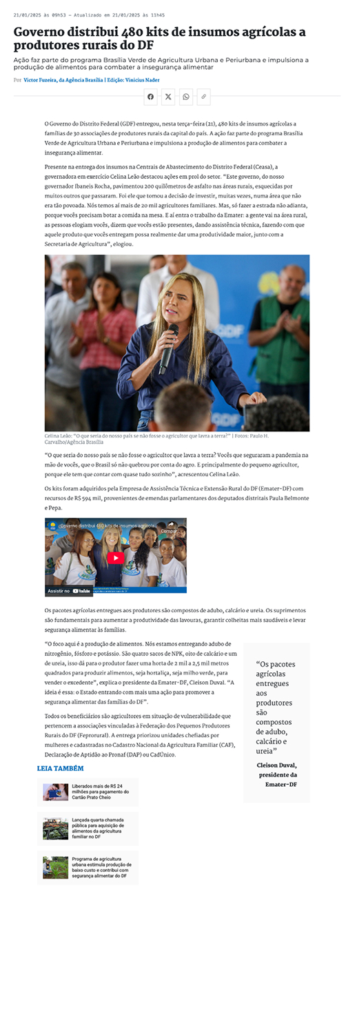 overno distribui 480 kits de insumos agrícolas a produtores rurais do DF